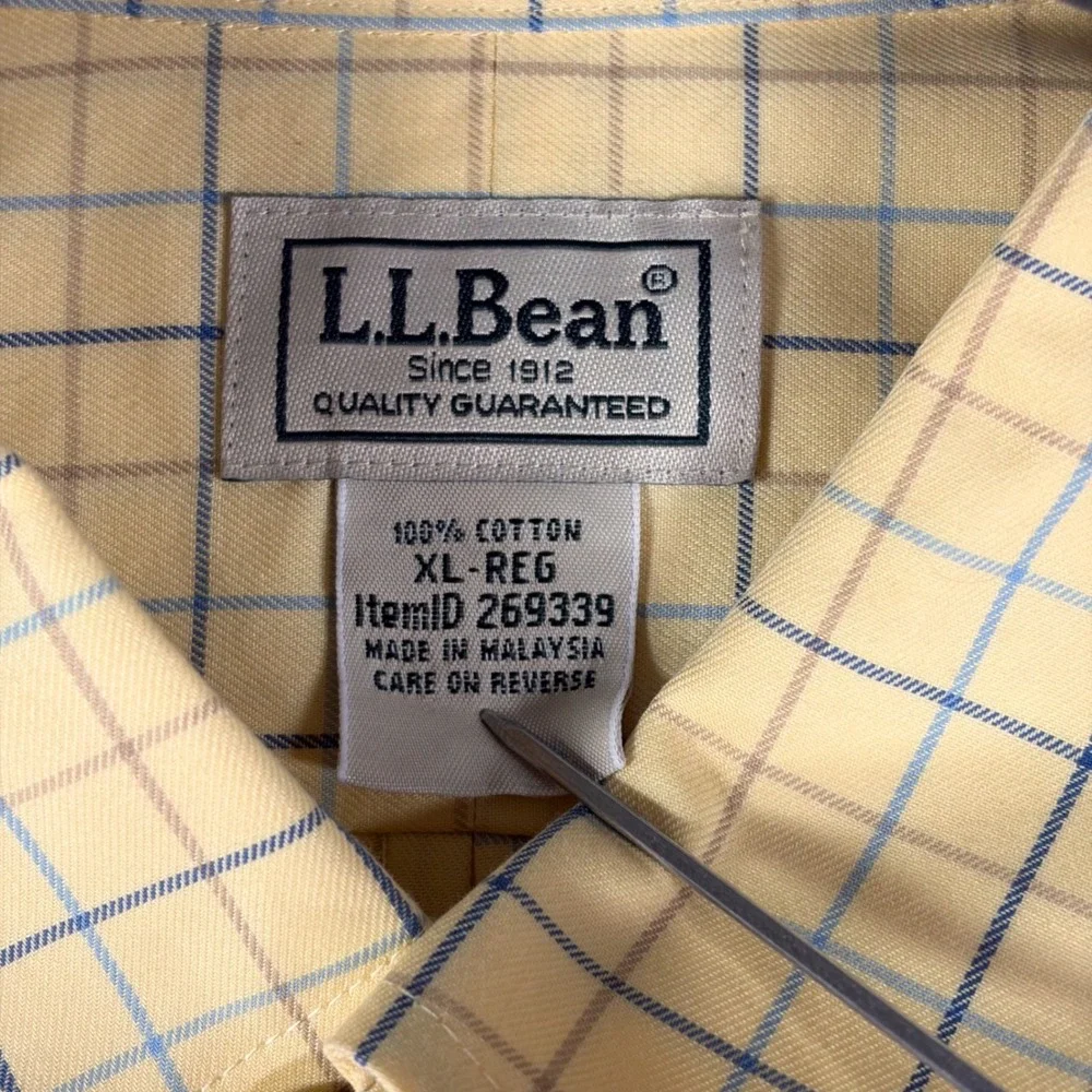 LL Bean Mens XL Yellow Plaid Wrinkle Resist Button Down Shirt Traditional Fit